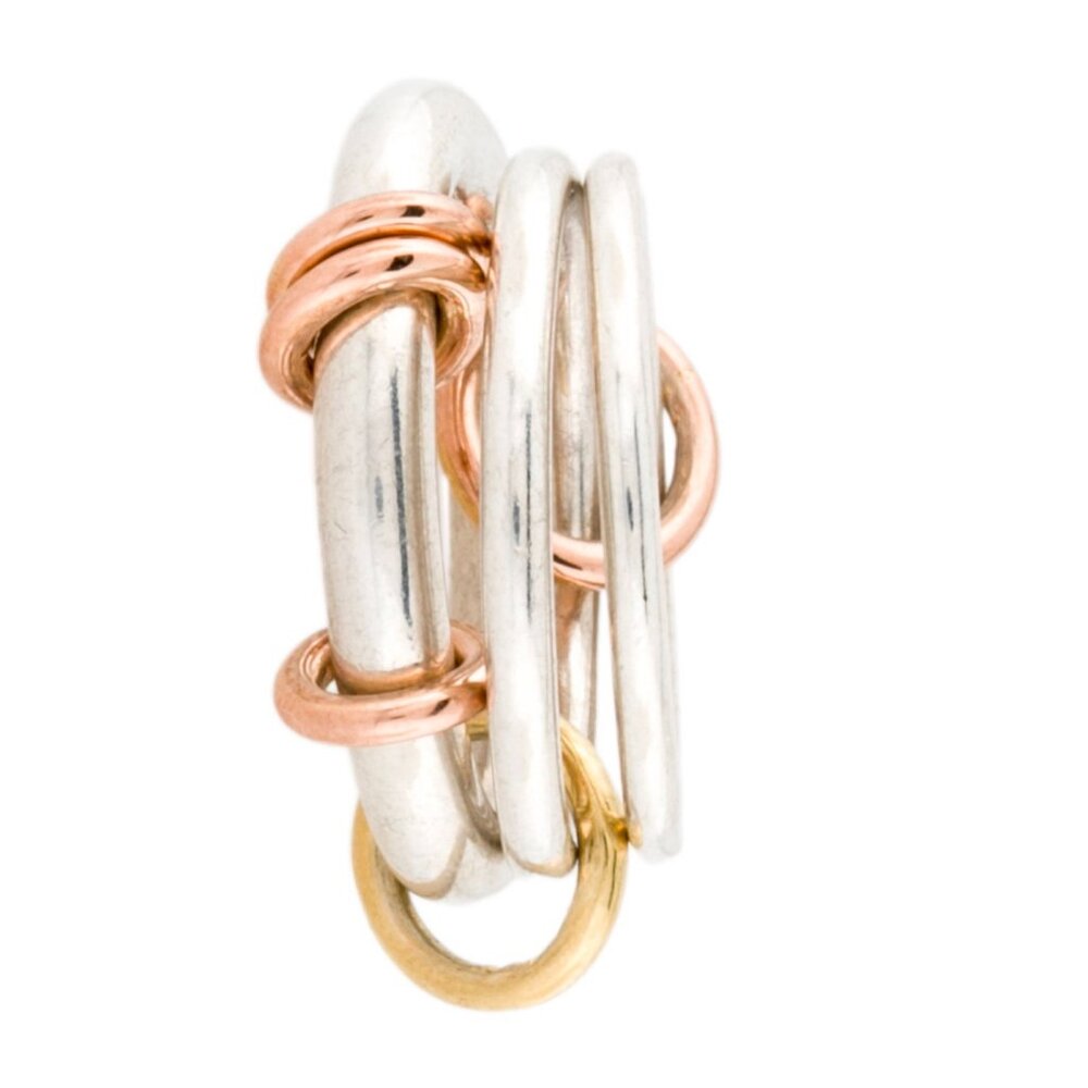SPINELLI KILCOLLIN TRI-TONE 18K ROSE YELLOW GOLD & STERLING ORION SG BAND RING - Picture 5 of 10